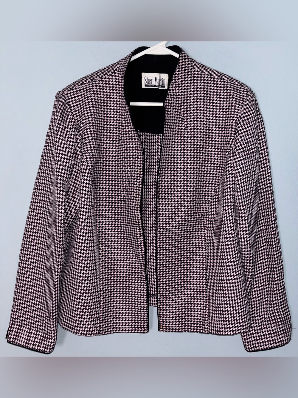 Sheri Martin New York Women's XL 16-18 Blazer Jacket Pink & Black Houndstooth